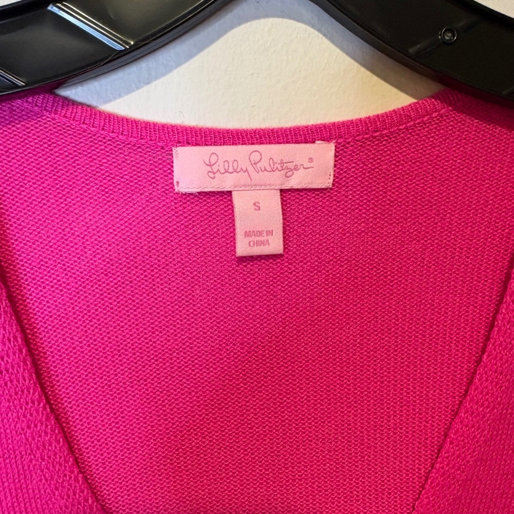 Lilly Pulitzer V Neck Long Sleeve Pullover Sweater Hot Pink Knit Size S - Picture 4 of 9